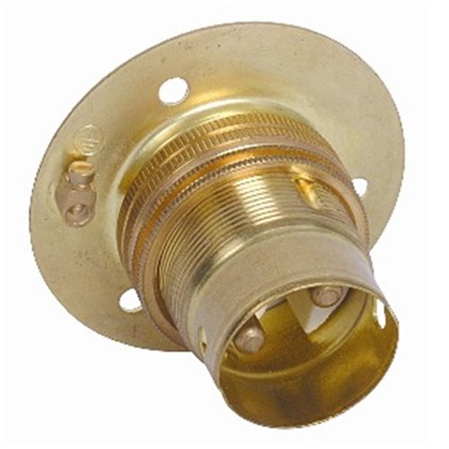 BRASS B22 Surface Mount Shade Ring & EARTH Terminal 3 hole mounting Lilley 3009E